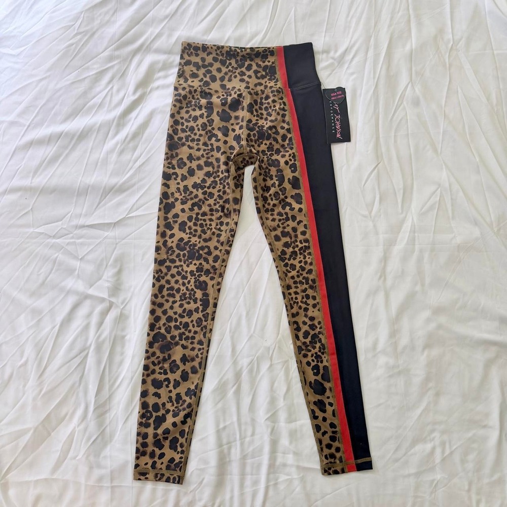 Betsey Johnson Animal Print Leggings Red Black Side Stripe XS NWT